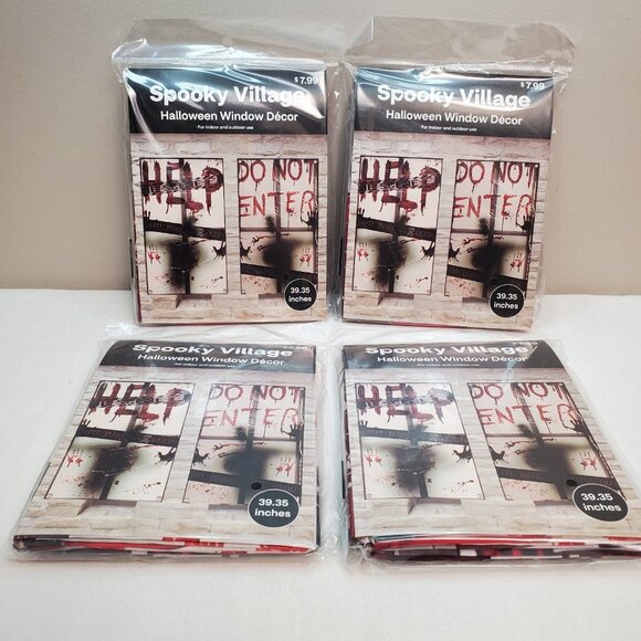 4 Halloween Window Decor Spooky Village Blood Splatter 39" Haunted Horror Lot - Picture 6 of 12